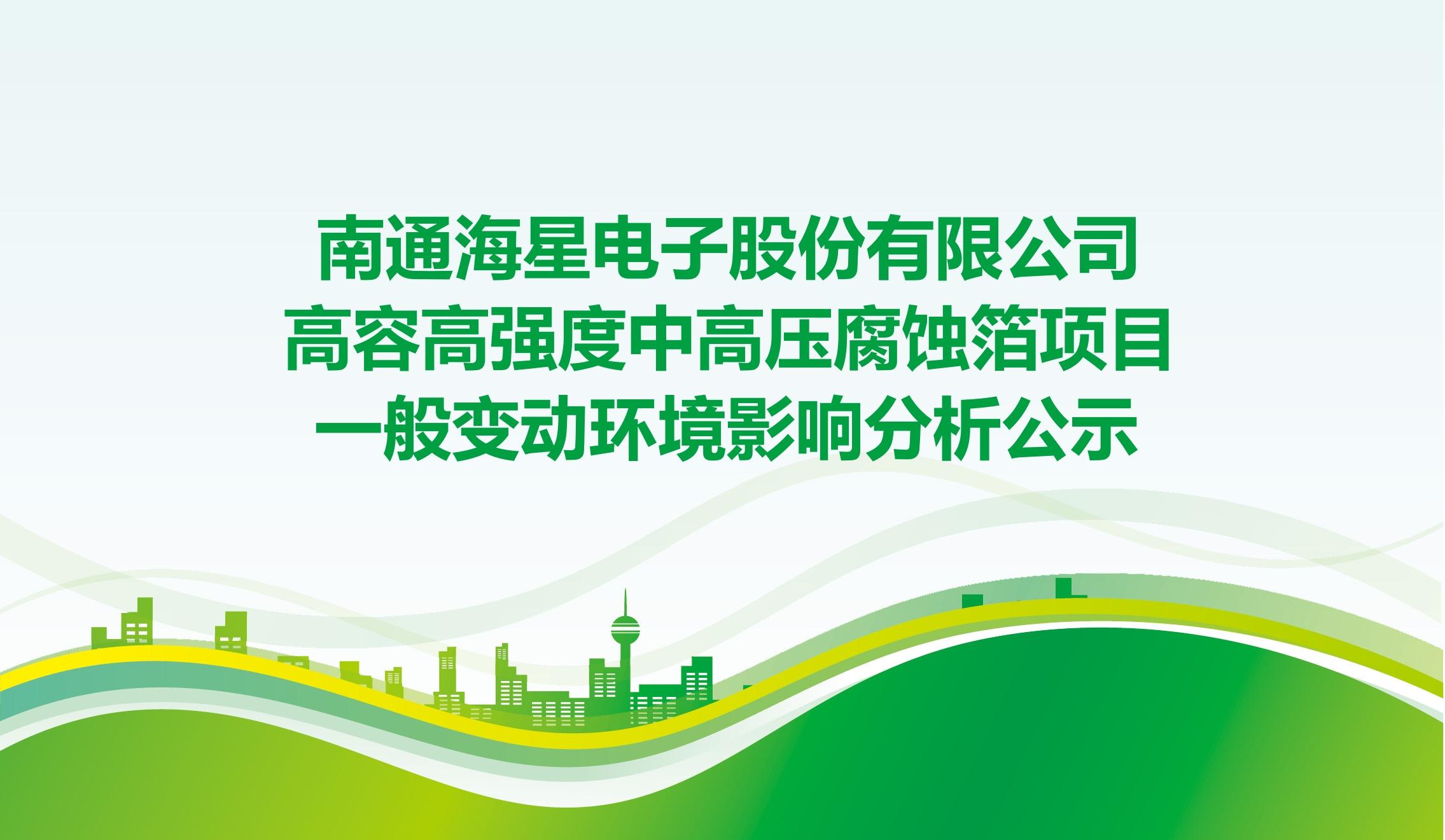 云顶集团电子股份有限公司高容高强度中高压腐蚀箔项目 一般变动环境影响分析公示